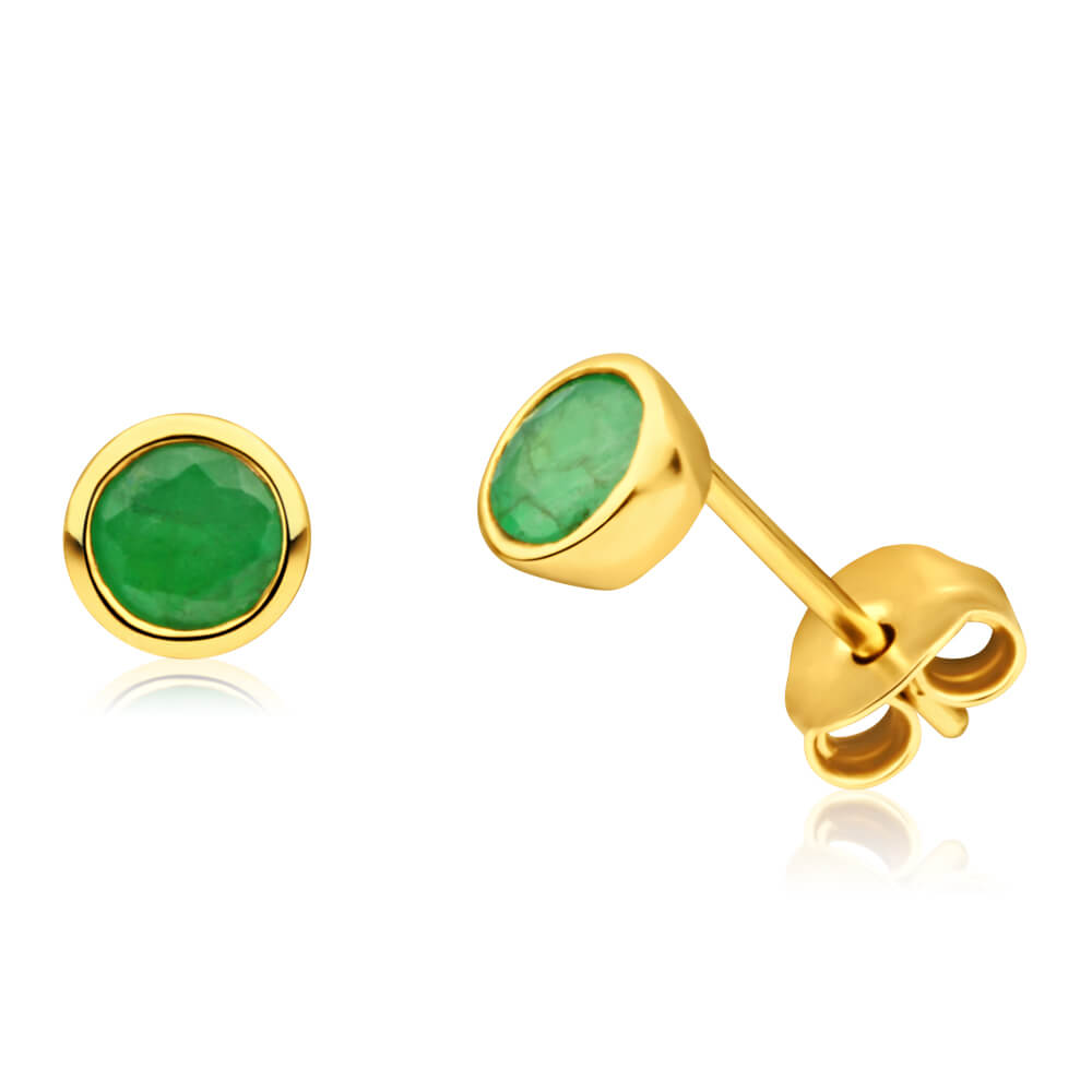 9ct Yellow Gold Alluring Emerald Stud Earrings for Women | Elegant Green Gemstone Jewelry Gift for Birthday, Anniversary & Special Occasions