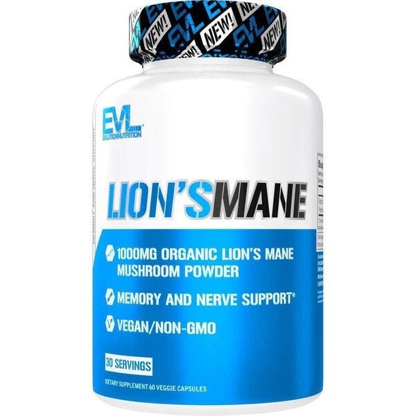 EVLution Nutrition Lion's Mane Mushroom Supplement - 60 Vegan Capsules for Brain Focus, Memory & Cognitive Support - Perfect for Students, Professionals & Mental Clarity
