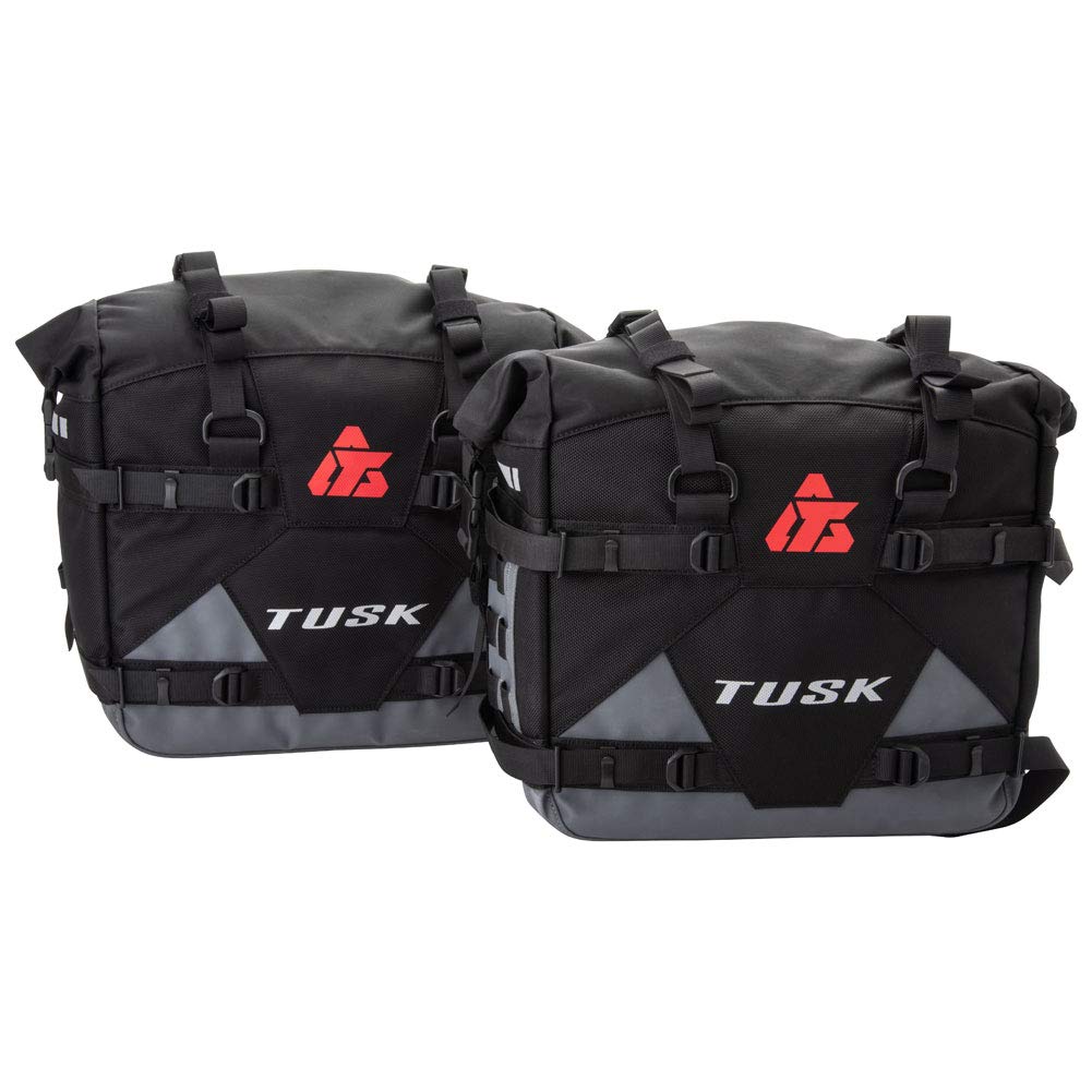 Tusk Pilot Pannier Bags - Waterproof Motorcycle Saddlebags for Adventure Touring (Black/Grey) - Perfect for Long-Distance Rides & Off-Road Motorcycle Camping