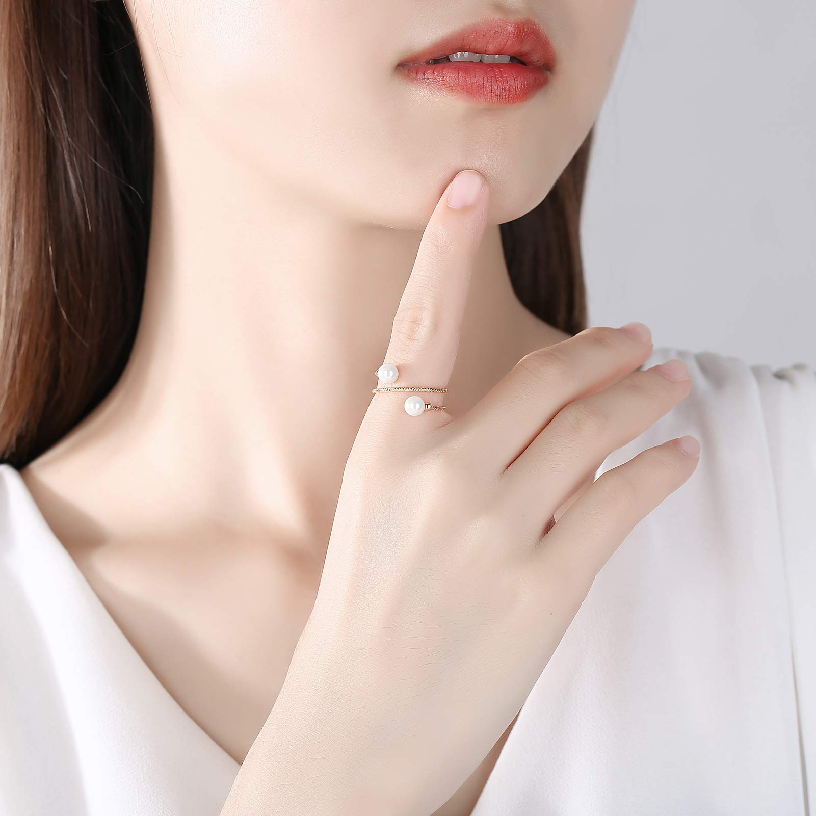 VIKI LYNN 925 Sterling Silver Helix Stacking Rings with Shell Pearl Spiral Rings for Women - Elegant Jewelry Gift for Her, Perfect for Everyday Wear, Parties & Special Occasions