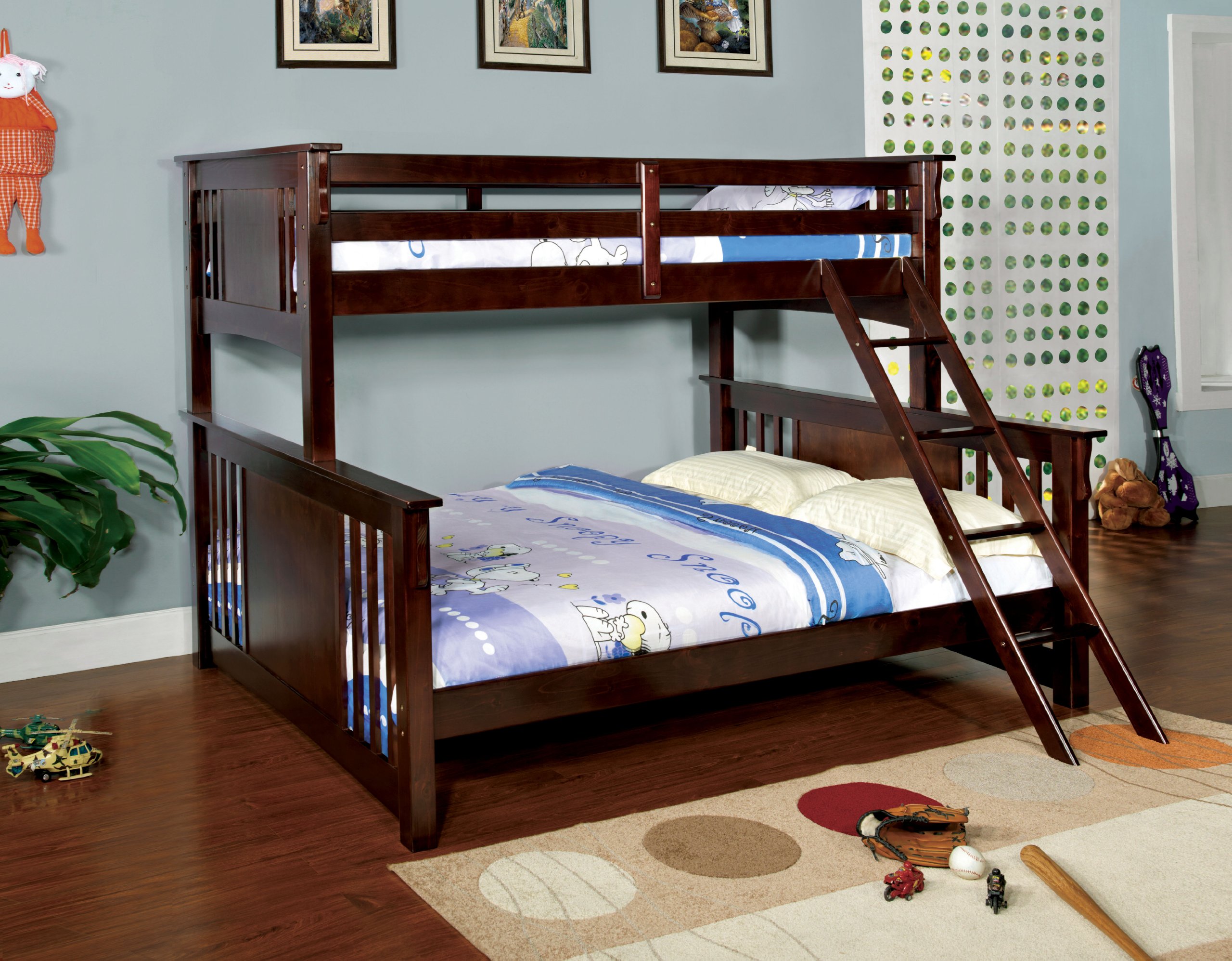 America Spring Creek III Twin Over Full Bunk Bed with Ladder - Solid Wood Frame in Rich Brown - Perfect for Kids' Bedrooms, Guest Rooms & Space-Saving Solutions