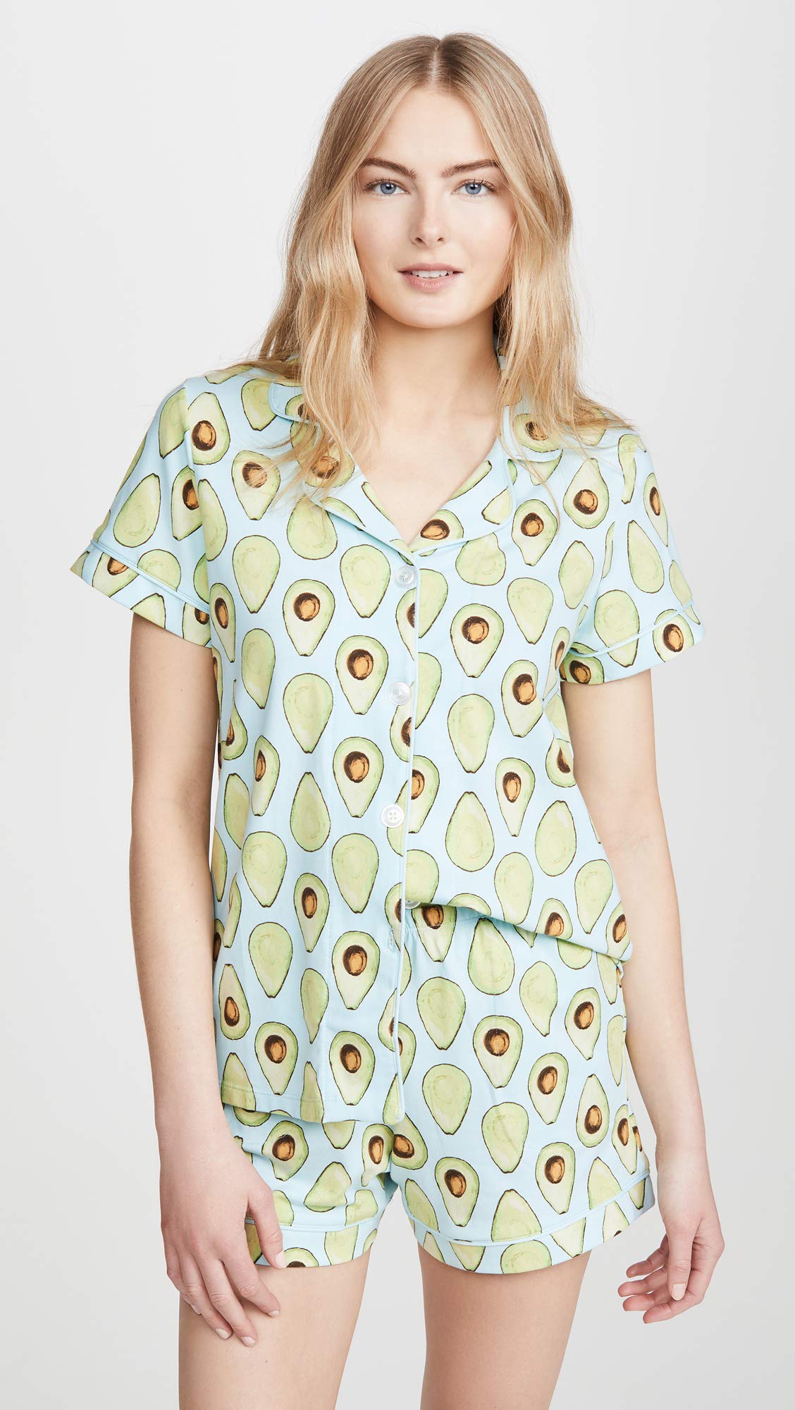 BedHead Pajamas Women's Avocuddle Shorty PJ Set - Soft Green Printed Lounge Pajamas for Women Size L | Cozy Sleepwear for Relaxing at Home & Sleepovers