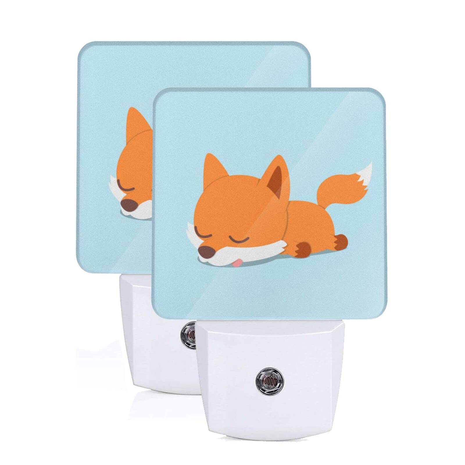 2-Pack Cartoon Lazy Sleeping Fox LED Night Light with Auto Dusk-to-Dawn Sensor - Plug-in Nursery Lamp for Kids & Adults - Perfect for Bedrooms, Hallways, and Nursery Decor