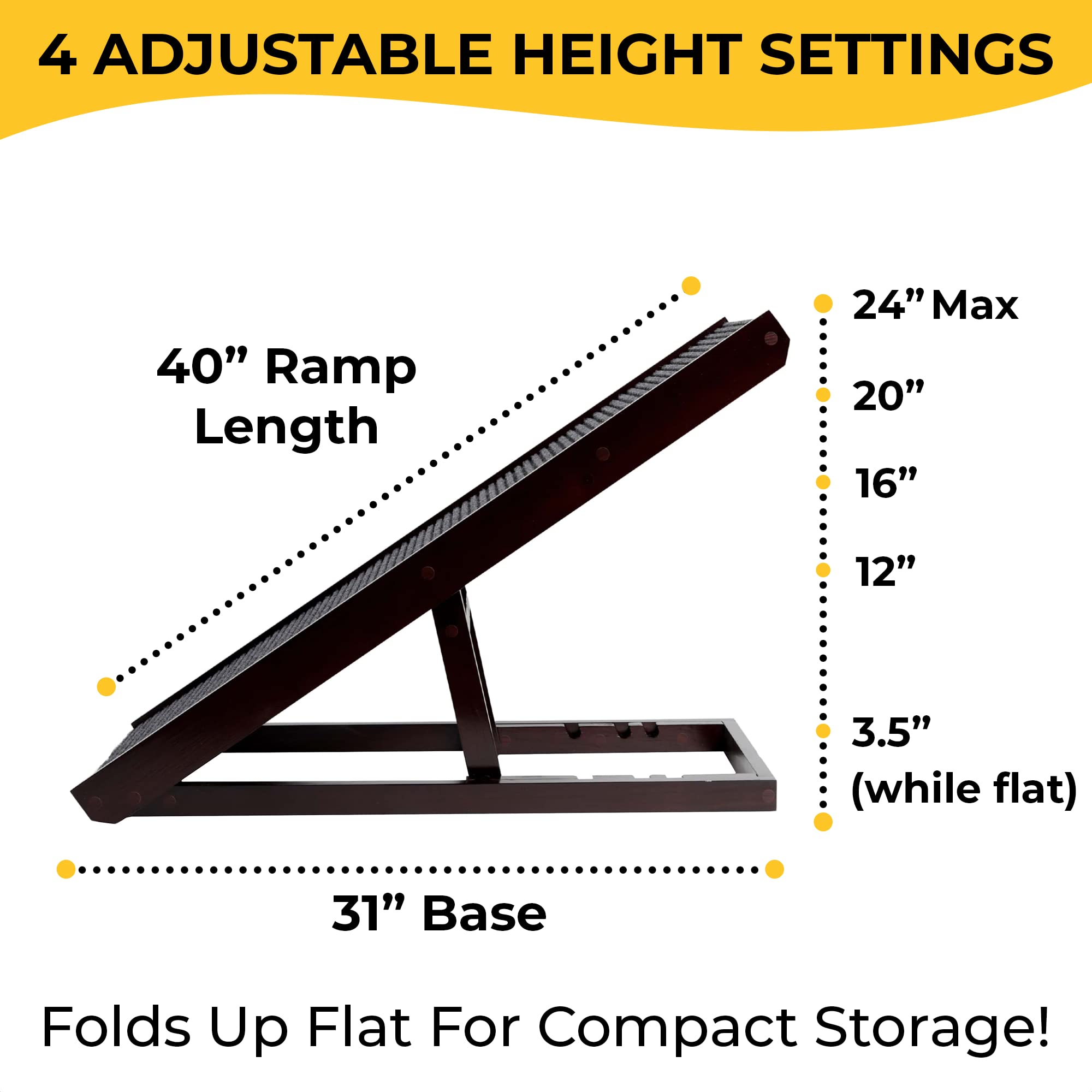 AlphaPaw Original Natural Wood Dog Ramp for Small & Large Breeds - Adjustable Height Pet Stairs for Beds, Couches, Cars - No Assembly Required Dark Brown PawRamp - Perfect for Elderly Dogs & Post-Surgery Recovery