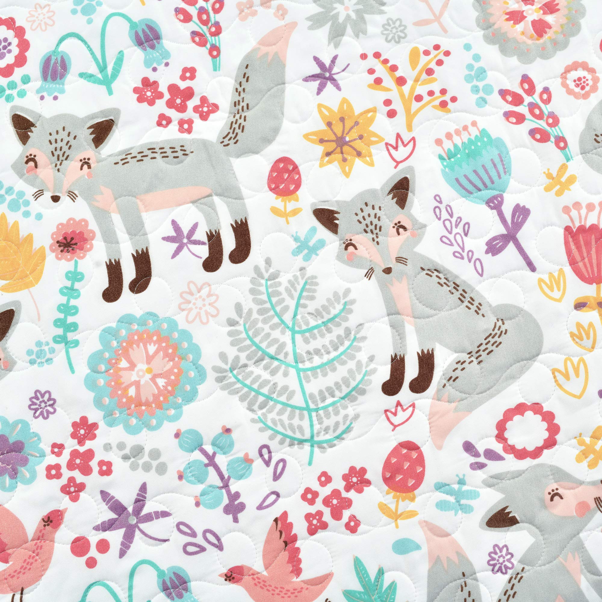 Pixie Fox Daybed Cover Set - 6-Piece Gray & Pink Floral Bedding for Girls - Woodland Kids Room Decor