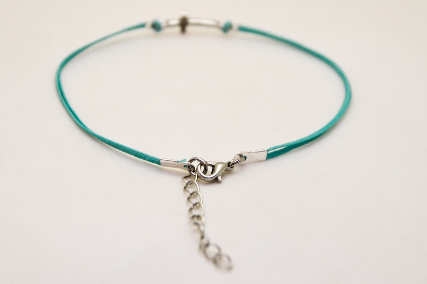 **Elegant Silver Tone Cross Anklet for Women - Christian Catholic Jewelry with Turquoise String, Perfect Mothers Day Gift for Mom, Wife & Bridesmaids - Ideal for Church, Weddings & Everyday Wear**