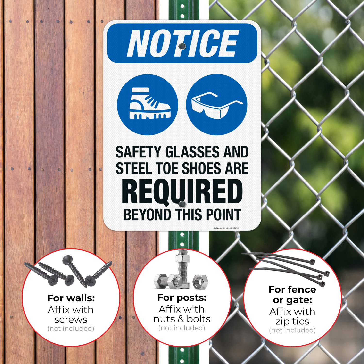 OSHA Safety Sign - 18x24 Inches, 'Safety Glasses & Steel Toe Shoes Required Beyond This Point', 3M EGP Reflective .080 Aluminum, Fade Resistant for Indoor/Outdoor Use - Made in USA | Perfect for Construction Sites, Warehouses & Industrial Facilities