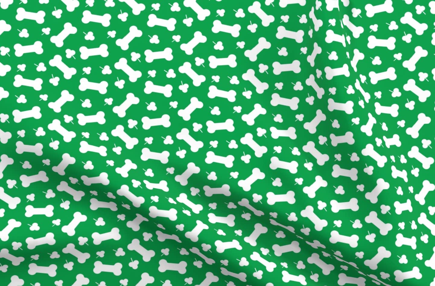 Dog Treat Bones & Shamrocks St. Patrick's Day Print Velvet Fabric by Spoonflower - Green Irish Shamrock Upholstery Material for Home Decor, Apparel & Crafts (Perfect for DIY Pillows, Curtains & Pet Accessories)
