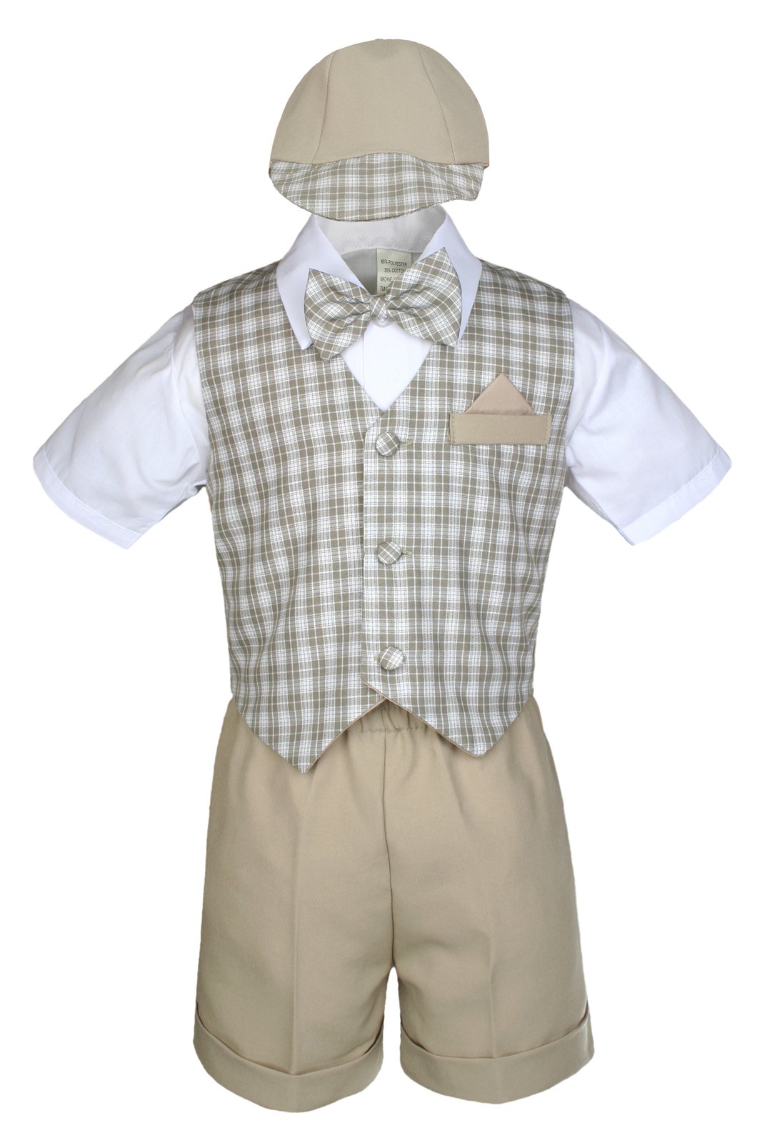 7-Piece Baby Boy Khaki Formal Shorts Check Suit Set with Extra Vest & Necktie - Sizes S-4T (2T, Coral Red) - Perfect for Weddings, Parties & Special Occasions