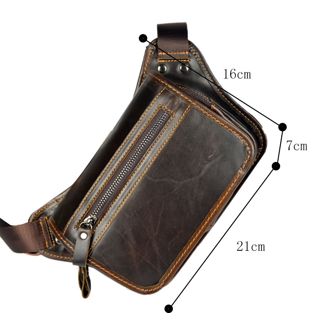 Genuine Leather Travel Fanny Pack Waist Bag - Dark Coffee 030 - Stylish & Durable for Hiking, Running, Festivals & Everyday Use