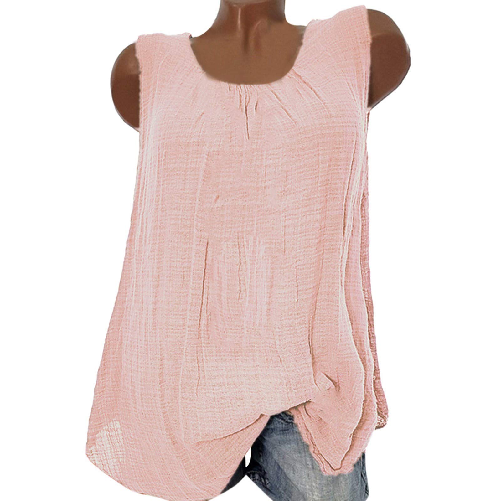 Women's Cotton Linen Sleeveless Blouse - Plus Size Retro Tank Top for Holiday & Photoshoot