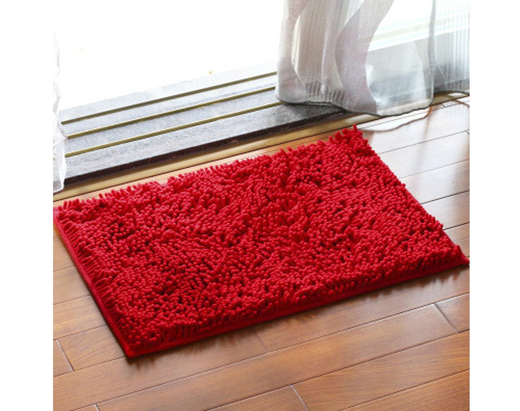 ChezMax Super Absorbent Chenille Doormat - Non-Slip Bathroom & Kitchen Floor Rug for Indoor/Outdoor Use (16x24 Inches, Red) - Perfect for Entryways, Bathrooms & High-Traffic Areas