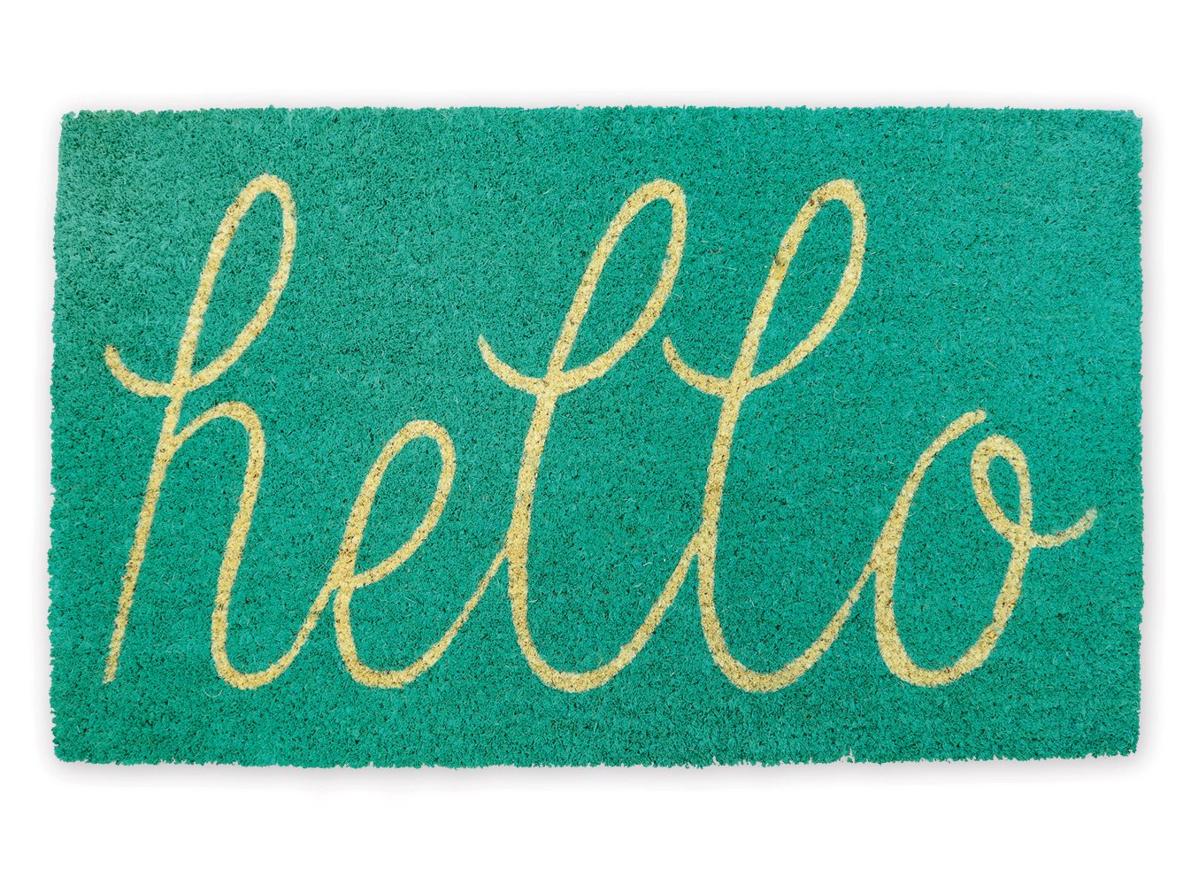 DII Hello Coir Fiber Doormat - Non-Slip, Durable Indoor/Outdoor Welcome Mat - 18x30 Inches, Aqua Blue - Pet Friendly & Eco-Friendly - Perfect for Front Door, Backyard, Patio, and Entryway Decor