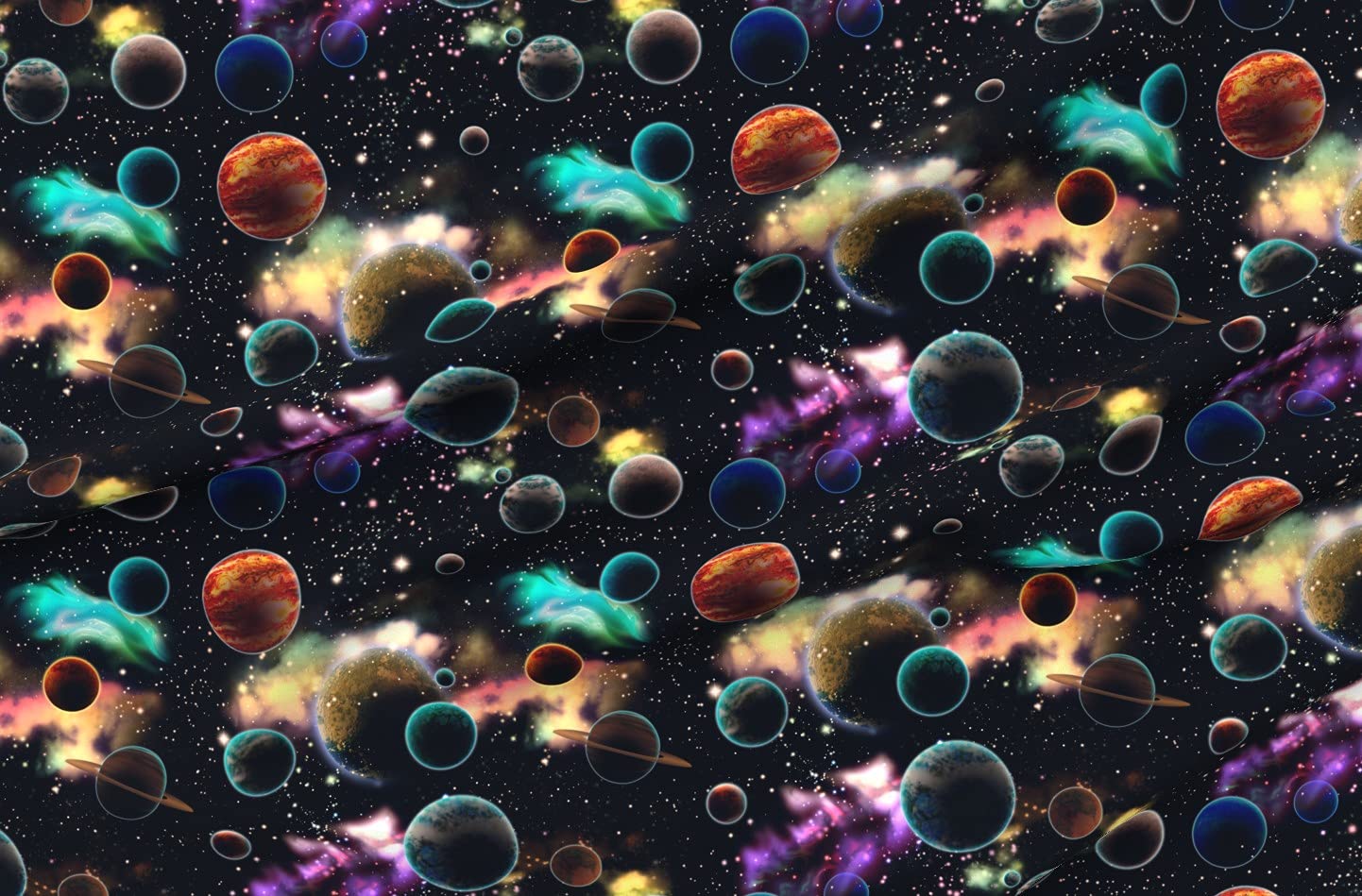 Space Planets Galaxy Solar System Earth Stars Printed Cotton Poplin Fabric by Spoonflower - Fat Quarter for Sewing, Quilting, Dresses & DIY Crafts | Perfect for Space-Themed Bedding, Curtains and Home Decor