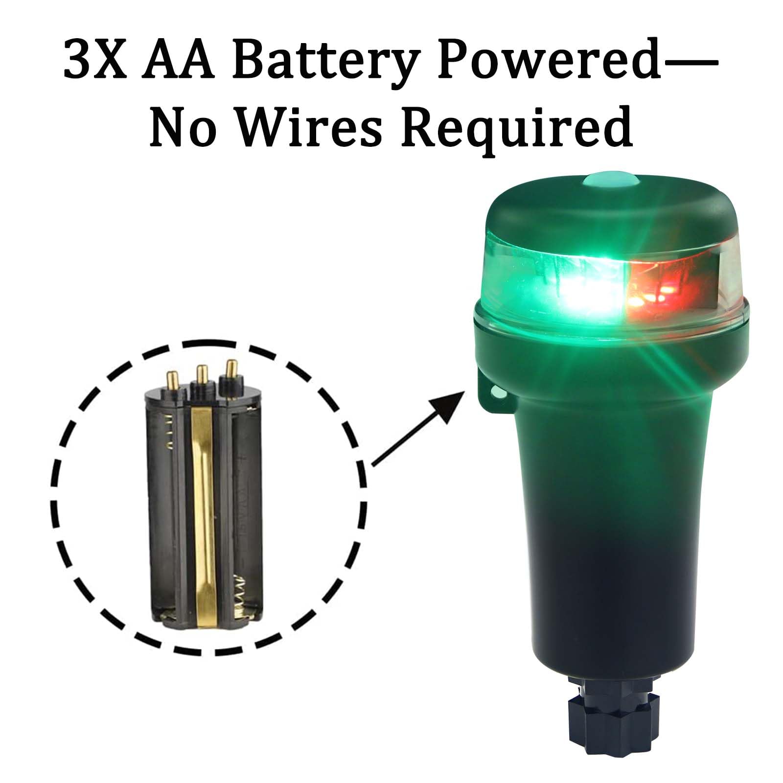 Portable Kayak Battery LED Navigation Lights with Multi-Adaptors - 3AA Battery Powered, Surface Mount Adhesive Base for Inflatable Boats (Red/Green with Fixed Base) - Perfect for Night Fishing, Canoeing & Water Sports Safety