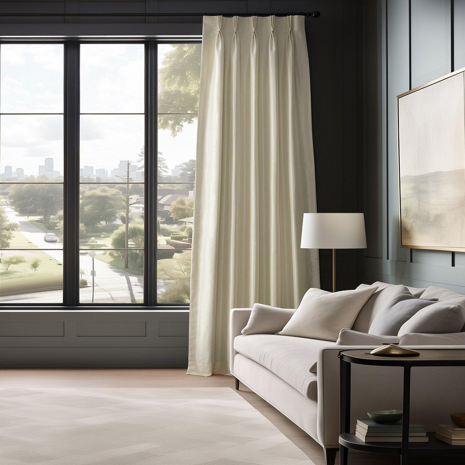 Off White Vintage Textured Faux Dupioni Silk Custom Curtains - Elegant Window Treatments for Living Room, Bedroom & Dining Room