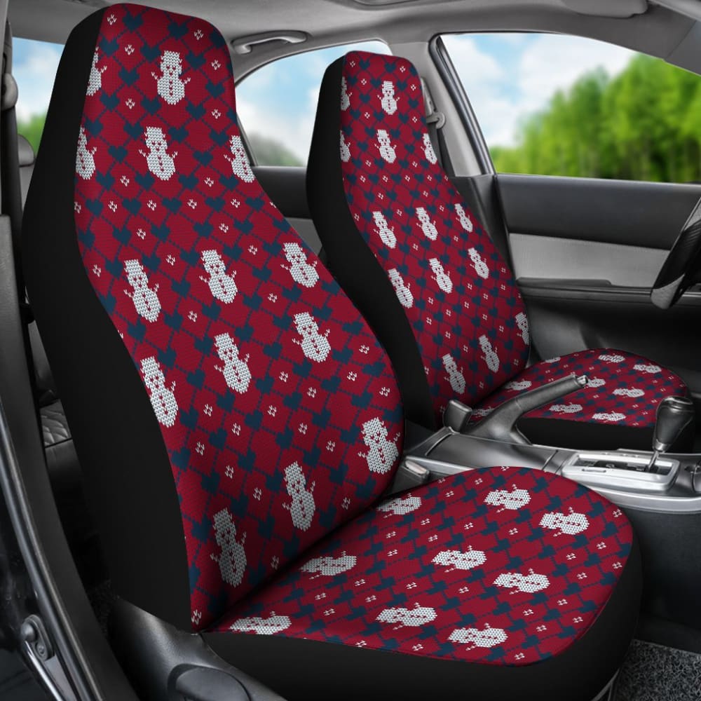 Blue and Red Ugly Christmas Snowman Pattern Car Seat Covers - Festive Holiday Car Accessories for Winter & Christmas Decorations