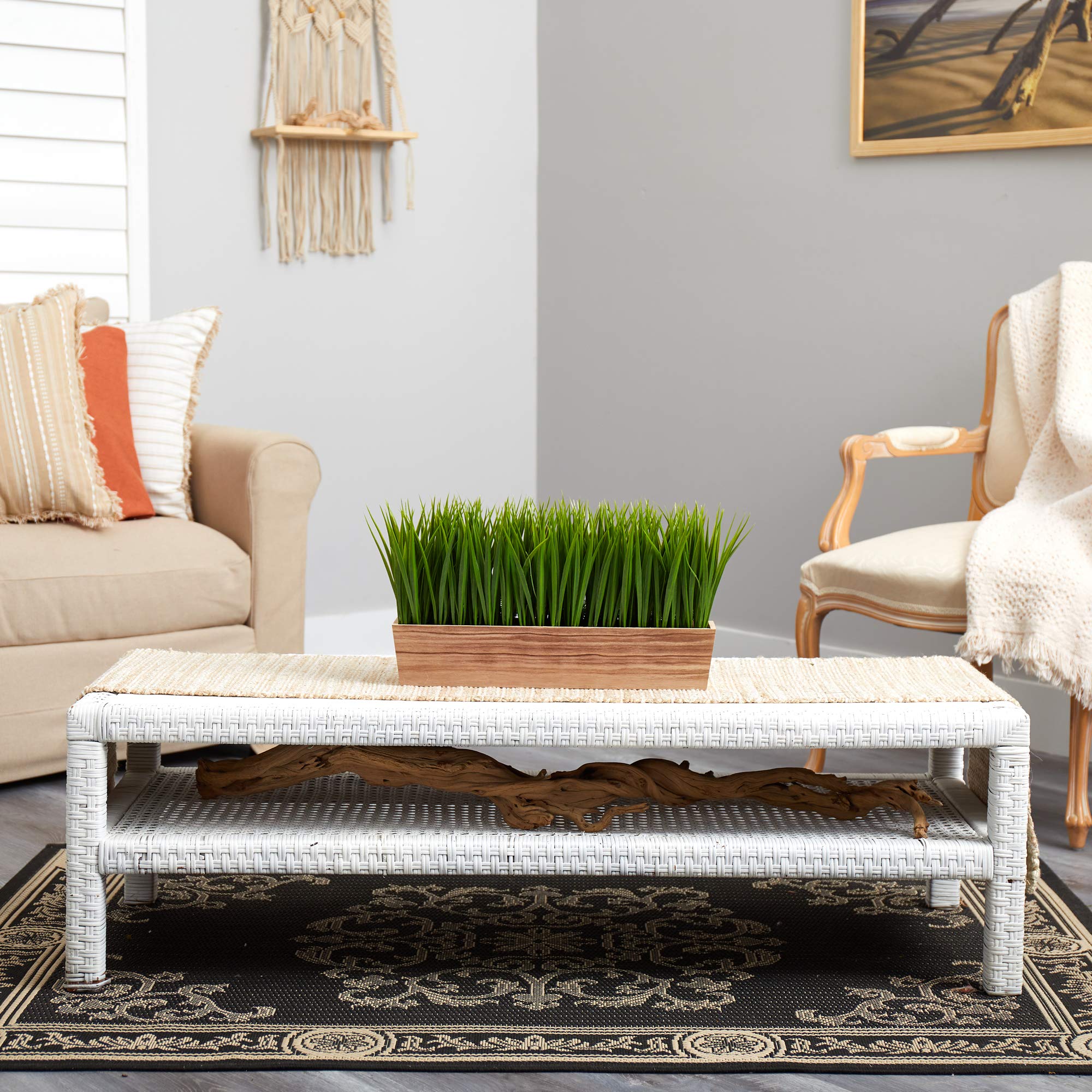 Nearly Natural 20 Inch Vanilla Grass Artificial Plant in Decorative Planter - Realistic Fake Grass for Home Office Decor, Table Centerpiece, and Indoor Greenery