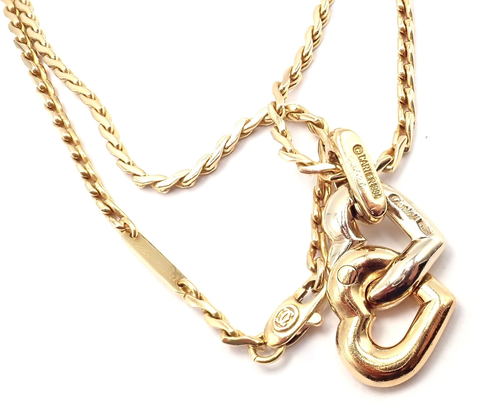 Authentic Cartier 18k Yellow & White Gold Double Heart Pendant Necklace - Luxury Jewelry Gift for Women, Perfect for Anniversaries & Valentine's Day