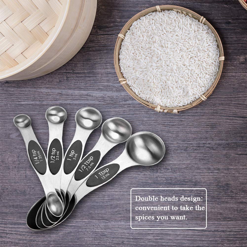 5PCS Stainless Steel Measuring Spoons Set - Magnetic Double-Head Design for Precise Cooking & Baking - Perfect for Measuring Spices, Seasonings, Coffee, and Tea - Dishwasher Safe Kitchen Essentials