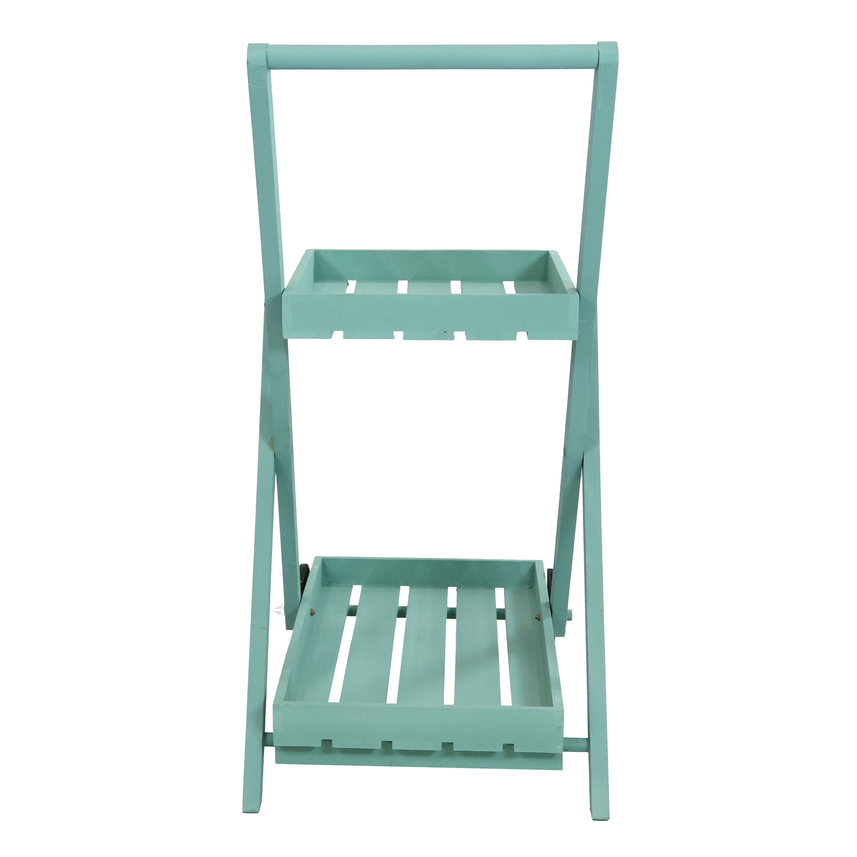 2-Tiered Flower Garden Cart by Sunnydaze - 34 Inch Height, Robin Egg Blue - Perfect for Outdoor Gardening, Patio Decor & Plant Transport