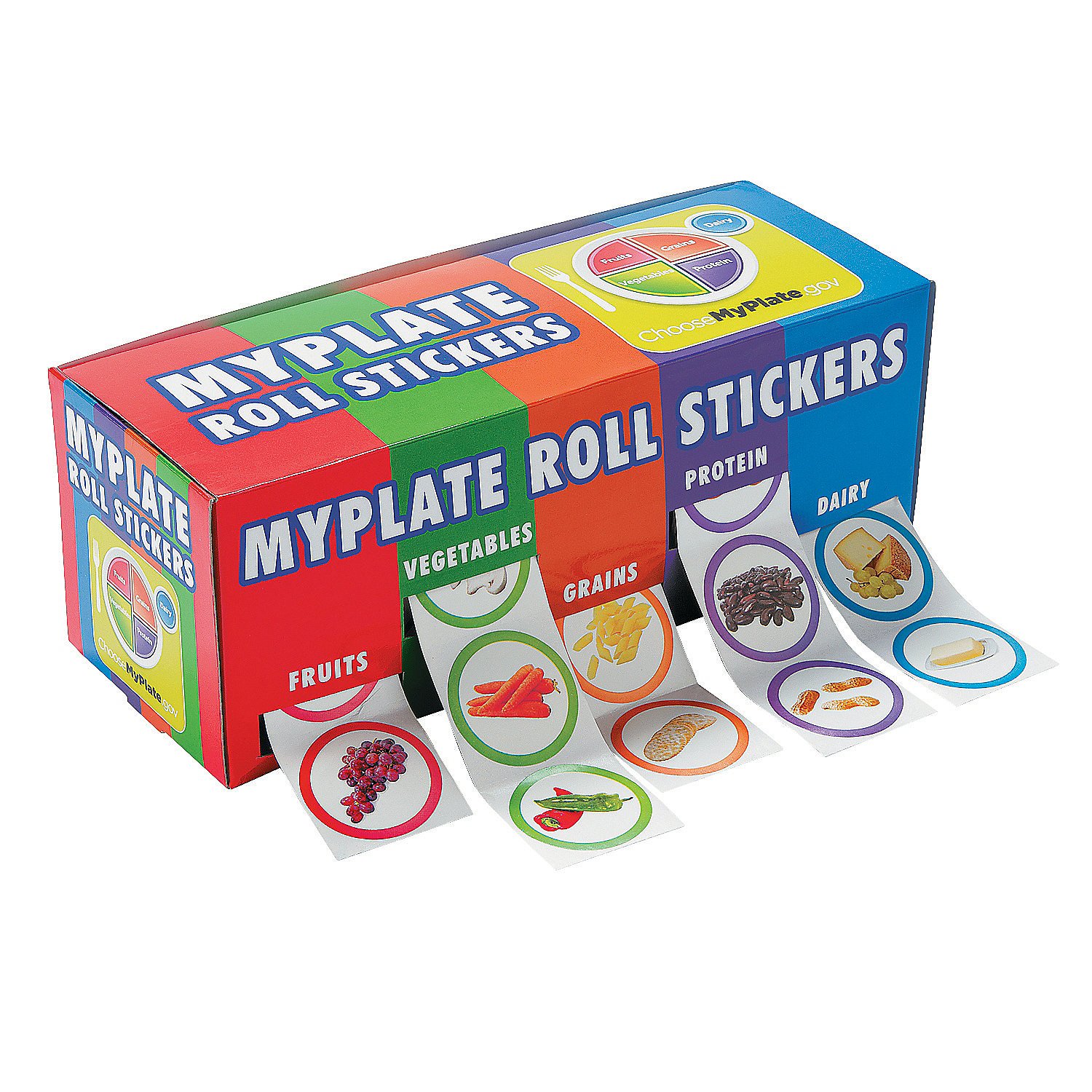 MyPlate Food and Nutrition Stickers - 5 Rolls (Each Food Group) - Educational Learning Supplies for Kids - Perfect for Classroom Activities & Healthy Eating Lessons