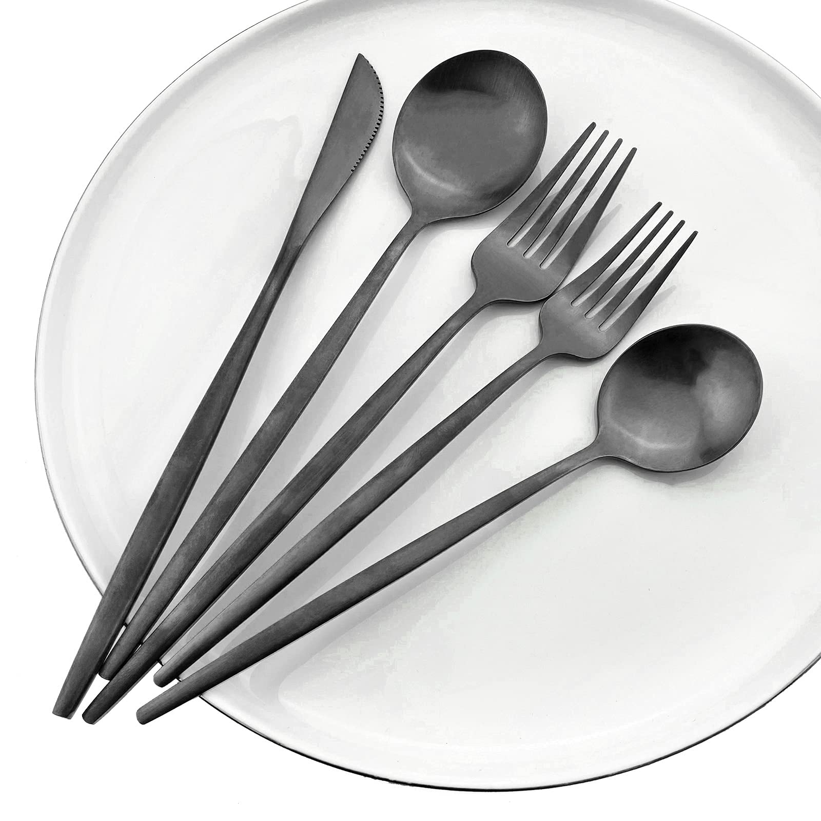Premium 6-Piece Salad & Dessert Forks Set - 18/0 Stainless Steel Matte Flatware (7.48-Inch, Black) - Elegant Tableware for Dinner Parties, Wedding Receptions & Fine Dining