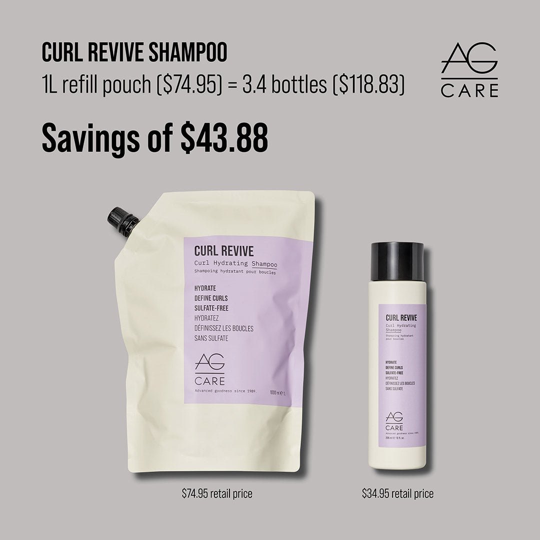 AG Care Curl Revive Hydrating Shampoo for Curly Hair - 33.8oz (1L) Moisturizing Sulfate-Free Formula - Perfect for Dry, Frizzy & Damaged Curls - Salon Quality Hair Care at Home