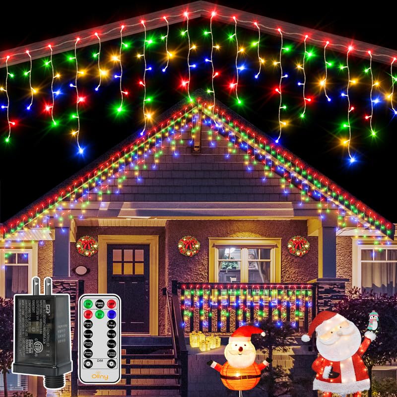 Ollny 486LED 40FT Multicolor Christmas Icicle Lights with Remote - 8 Lighting Modes & Timer, Waterproof Connectable Plug-in Hanging Lights for Outdoor, Indoor, Roof, Holiday Decorations - Perfect for Christmas Tree, House, Garden, and Party Decor