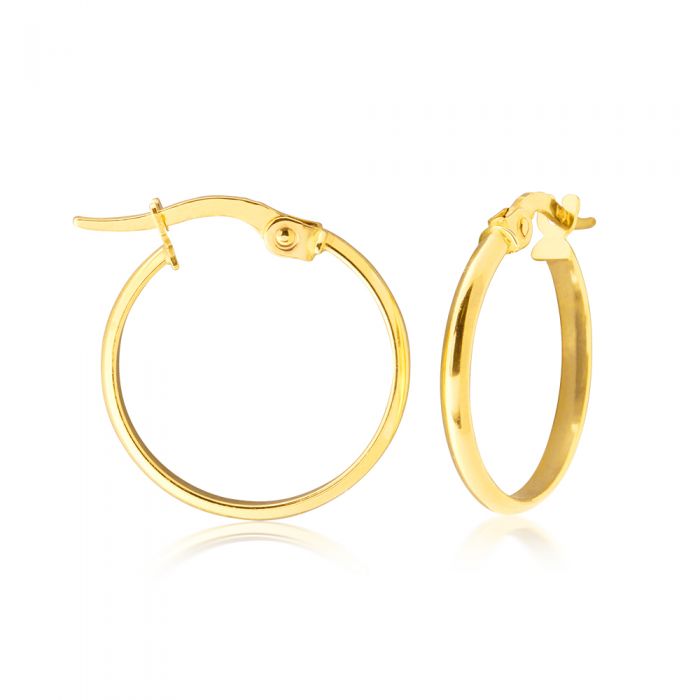 9ct Yellow Gold 15mm Plain Hoop Earrings for Women - Classic Simple Circle Stud Earrings for Everyday Wear, Gift Giving & Special Occasions