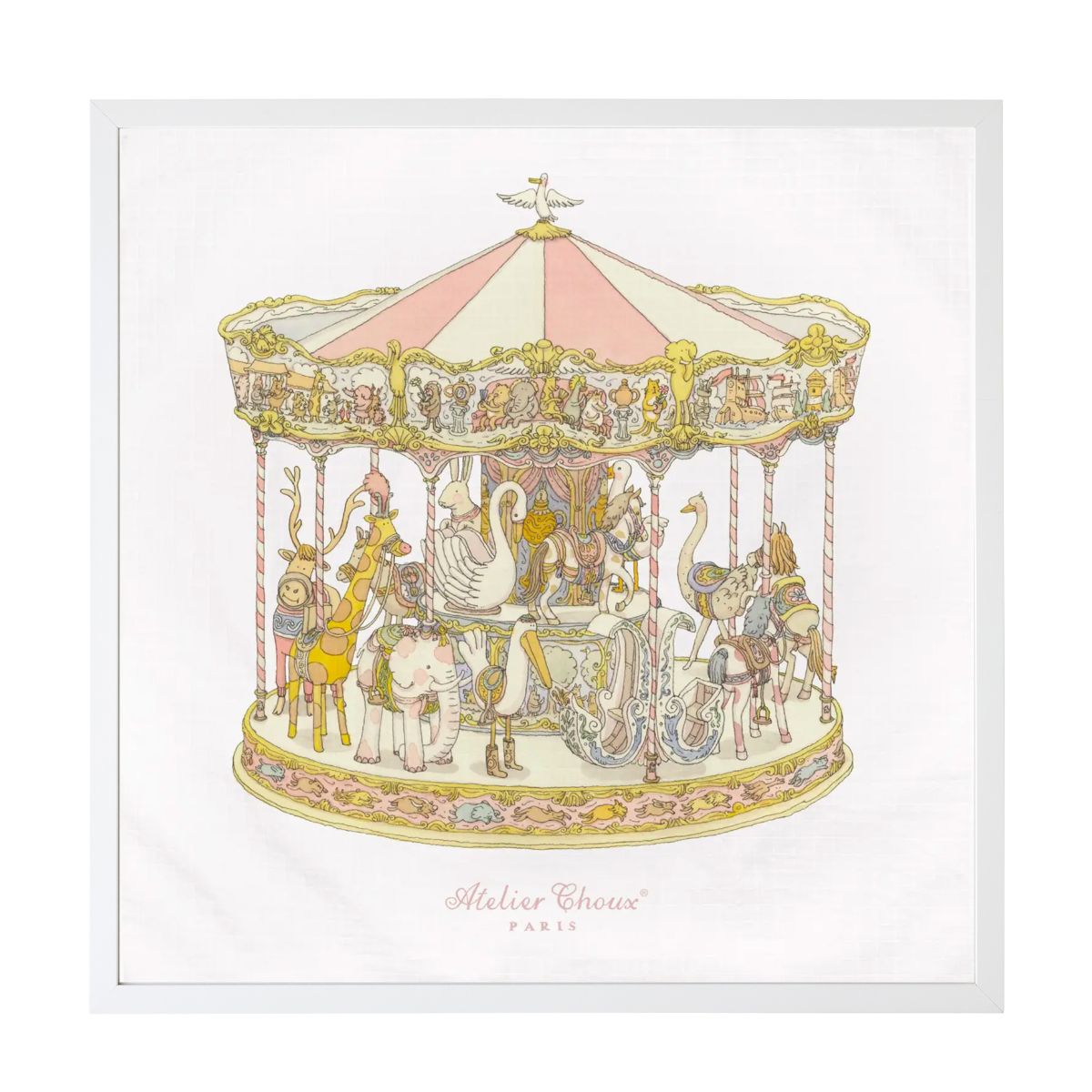 Atelier Choux Pink Carousel Framed Wall Art - Nursery Decor, Baby Room, Kids Bedroom, Playroom & Gift Idea