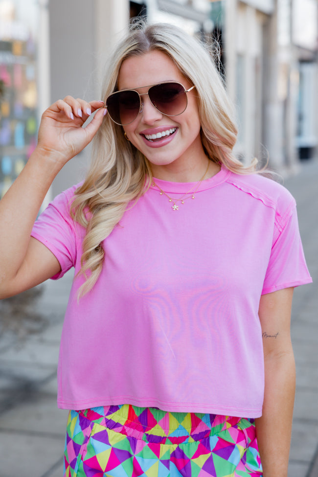 One Step Ahead Pink Cropped Tee - Women's Trendy Short T-Shirt for Summer Outfits & Casual Wear | FINAL SALE