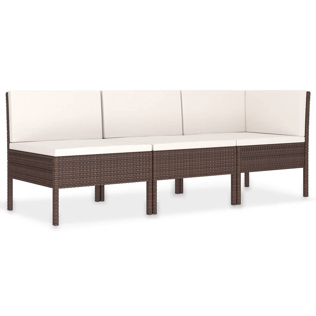 3-Piece Brown Poly Rattan Outdoor Sofa Set with Cushions - Perfect for Terrace, Garden & Lounge Relaxation