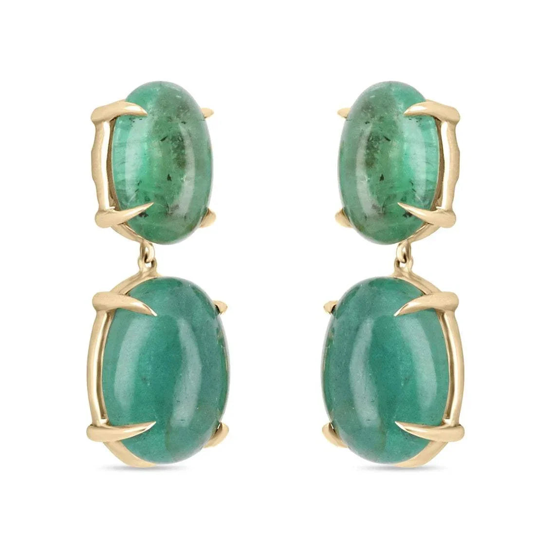 28.80tcw Large Heirloom Natural Cabochon Emerald Dangle Drop Earrings in 14K Gold - Perfect for Weddings, Parties & Special Occasions