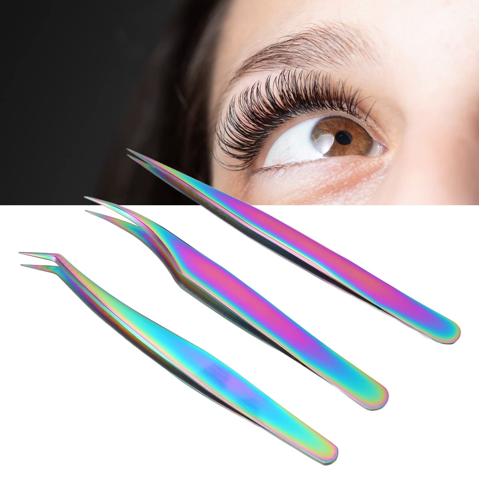 3PCS Professional Eyelash Extension Tweezers Set - Stainless Steel Lash Tweezers for Volume & Individual Extensions (Straight, Pointed, Dolphin Curved Tips) - Perfect for Salon Professionals & DIY Lash Artists at Home