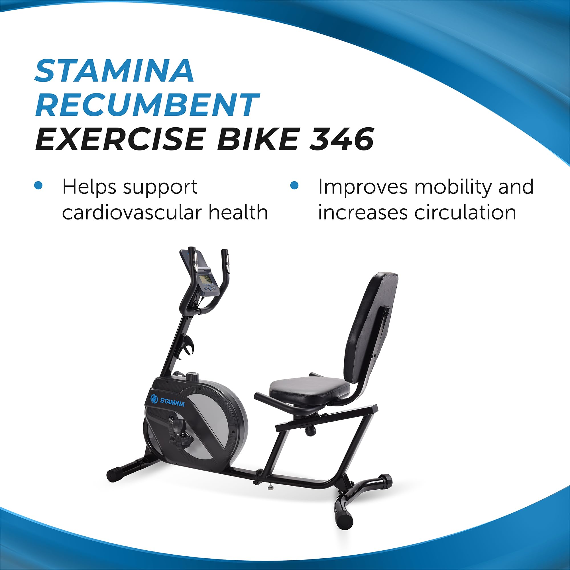 Stamina 1346 Recumbent Exercise Bike for Home Workout - 250 lbs Weight Capacity with Smart Fitness App - Low Impact Cardio Machine for Seniors & Rehabilitation - Perfect for Small Spaces & Apartment Workouts (Black)