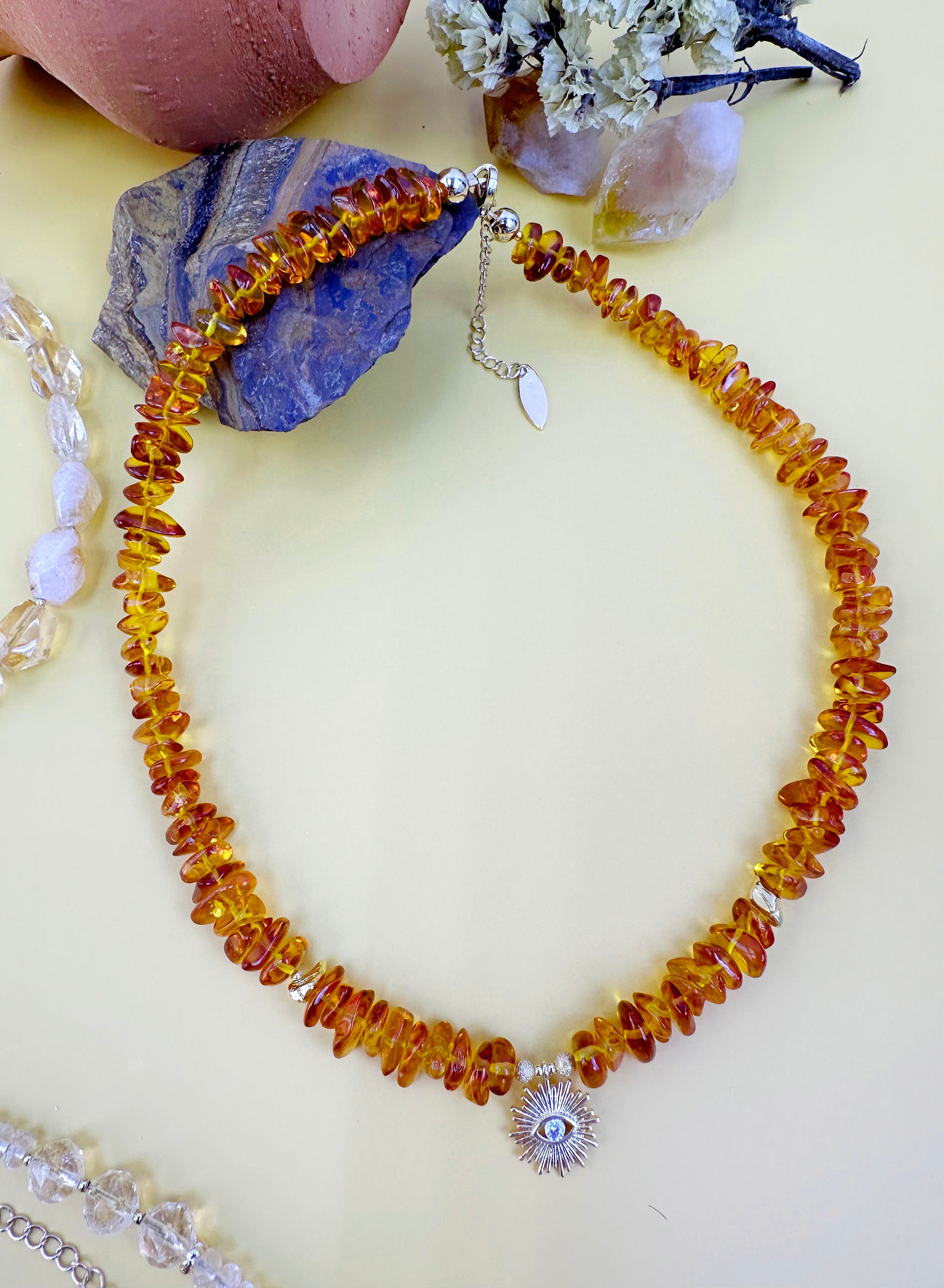Evil Eye Protection Amber Pendant Necklace JN019 - Spiritual Jewelry for Good Luck & Positive Energy | Perfect for Daily Wear, Meditation & Gifting