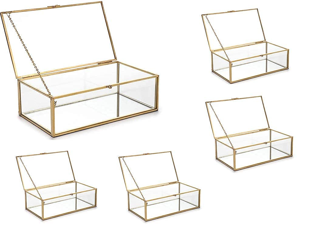 LOKOC Premium Metal & Glass Rectangular Jewelry Box - Elegant Storage for Women's Rings, Necklaces & Accessories (5-Piece Set) - Perfect for Travel, Gifting & Home Organization