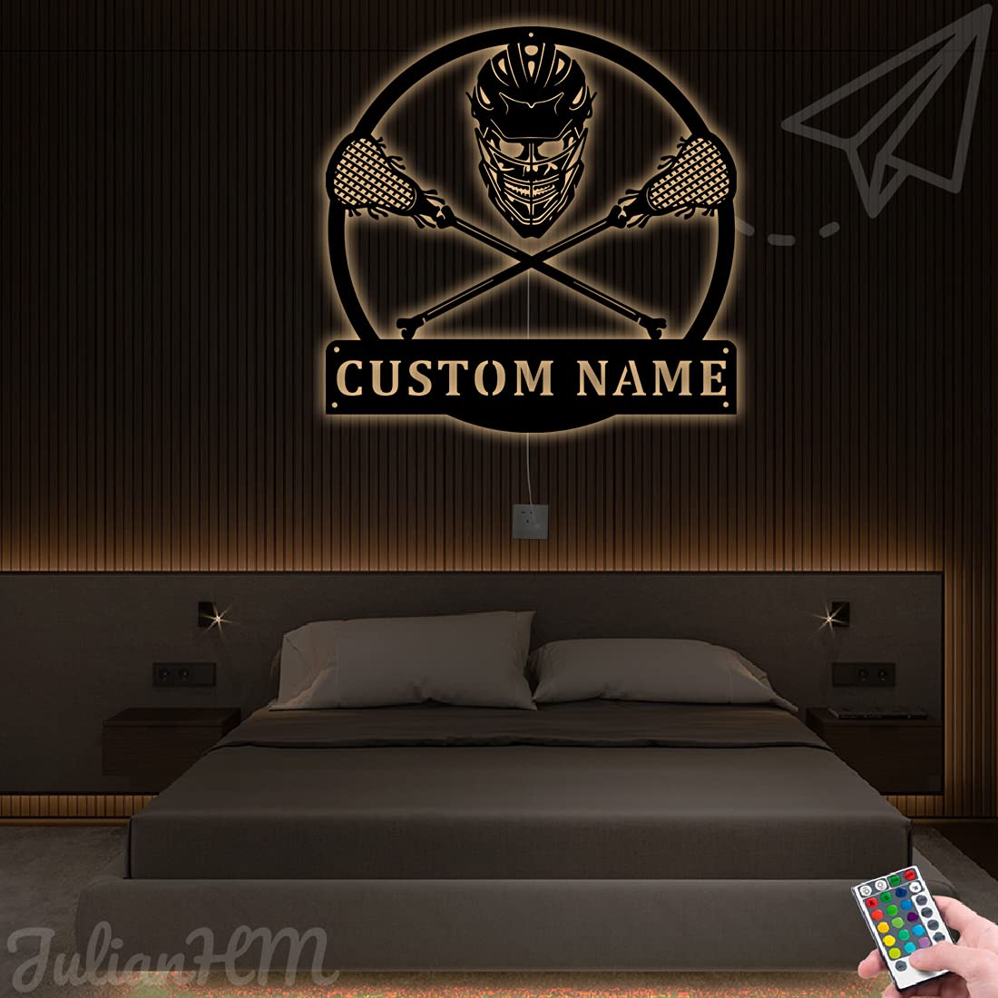 Custom Lacrosse LED Metal Wall Art - Personalized Monogram Lacrosse Decor with Lights - 18x18 Inch Sports Wall Sign for Bedroom, Man Cave & Game Room Decor