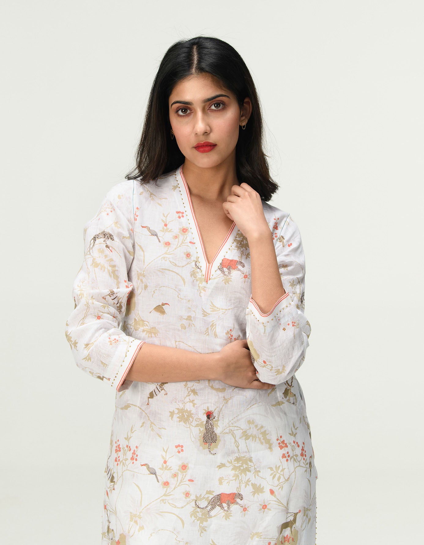 Elegant V Neck Linen Kurta in Ivory - Perfect for Casual Wear, Festivals & Summer Outfits