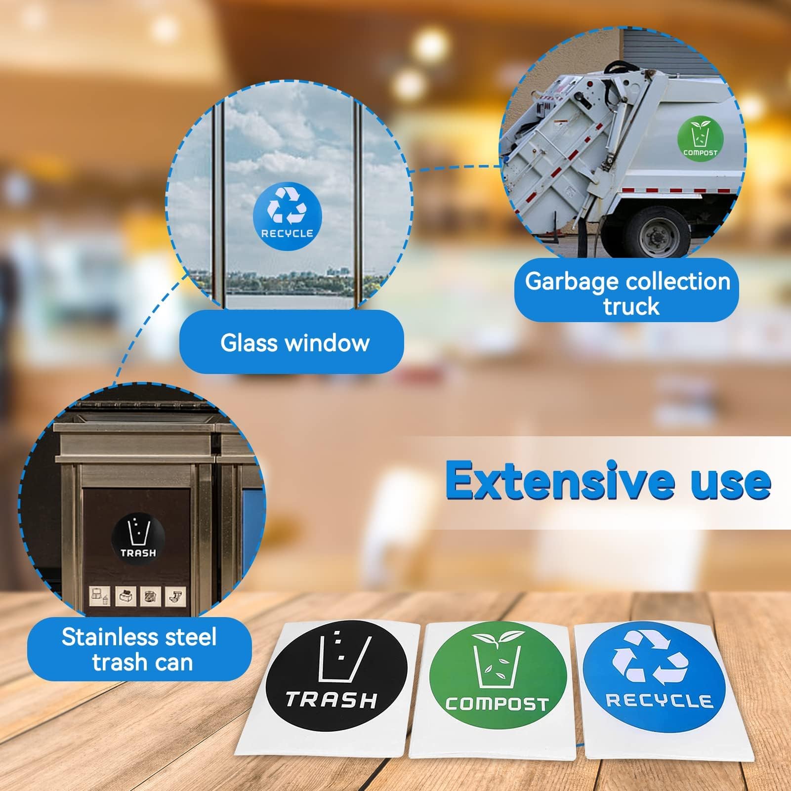 60 Pack Premium Vinyl Recycle Stickers - Trash Bin Labels & Compost Decals for Kitchen, Office & Home Use - Eco-Friendly Waste Sorting Stickers for Indoor Trash Cans & Recycling Bins