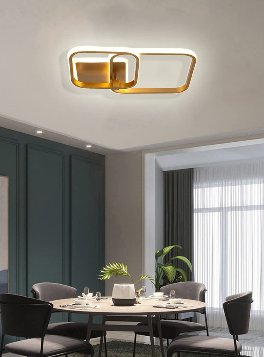 Becailyer 50W Modern LED Ceiling Light - Gold Geometric Square Flush Mount Lighting Fixture, 6000K Cool White - Perfect for Living Room, Bedroom, Dining Room & Office Spaces