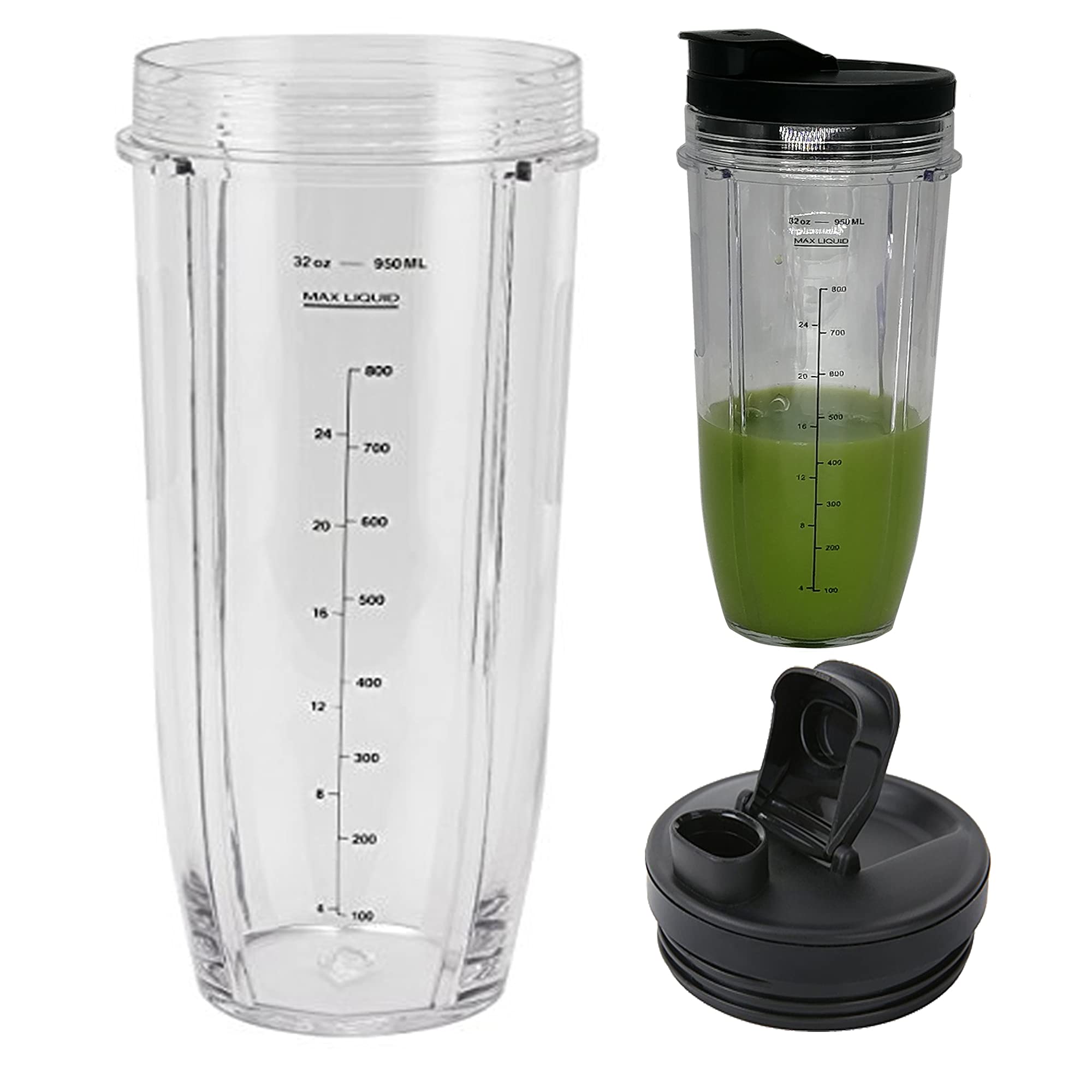 2 Packs 32OZ (950ML) Measuring Cup with Spout Lids - Replacement Blender Cups Compatible with Nutri Ninja Pro & Auto IQ Series - Perfect for Smoothies, Protein Shakes & Meal Prep