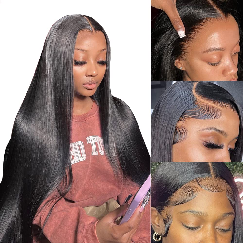 13x4 Straight Lace Front Wigs Human Hair - Pre Plucked 180% Density HD Transparent Frontal Wig for Black Women with Baby Hair (22 Inch) | Natural Look for Daily Wear, Parties & Special Occasions