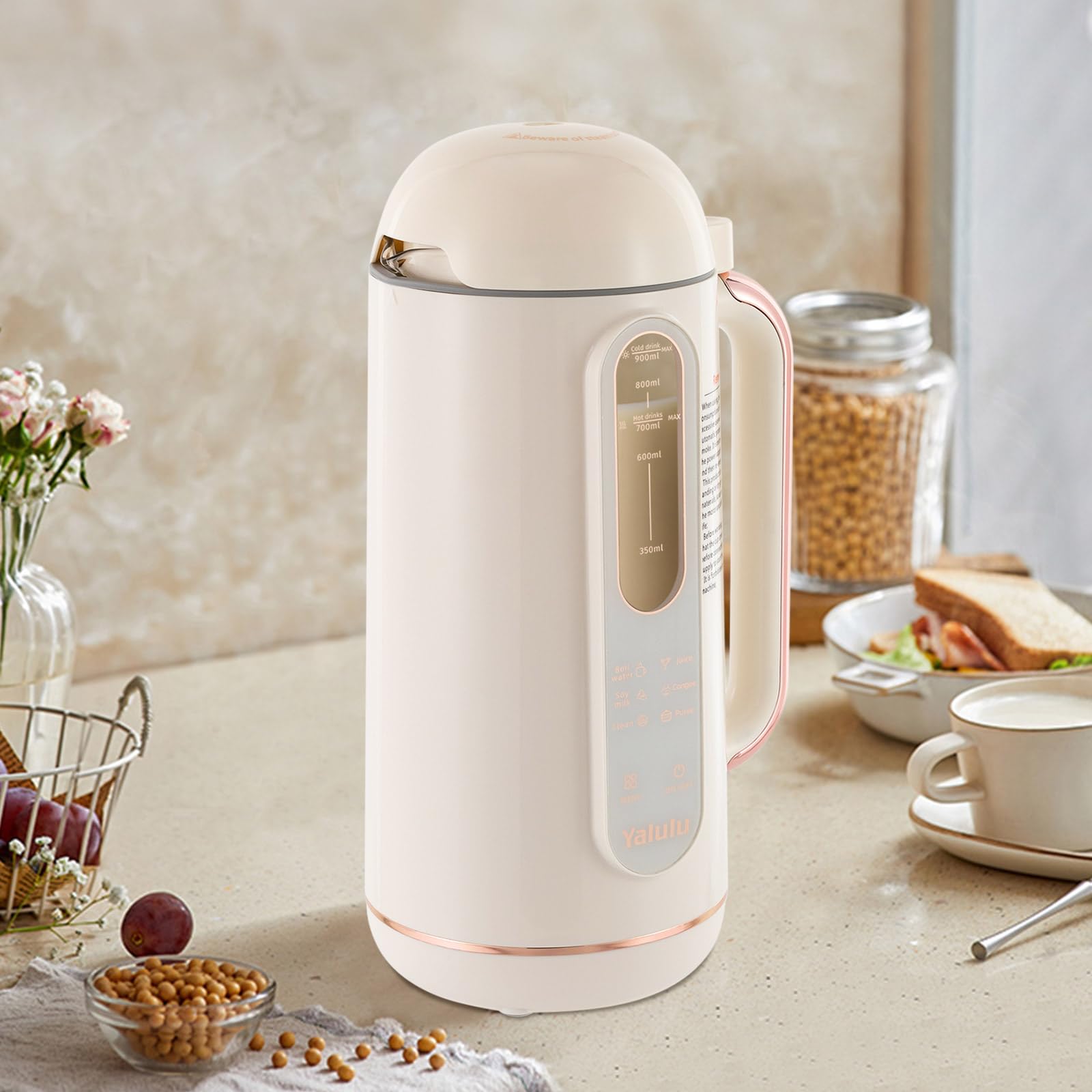 6-in-1 Multi-Functional Nut Milk Maker Machine 30Oz/900mL - Smart Automatic Cold/Hot Homemade Almond, Soy & Oat Milk Maker with Juicer & Mesh Strainer - Perfect for Vegan, Dairy-Free Diets & Healthy Smoothies at Home