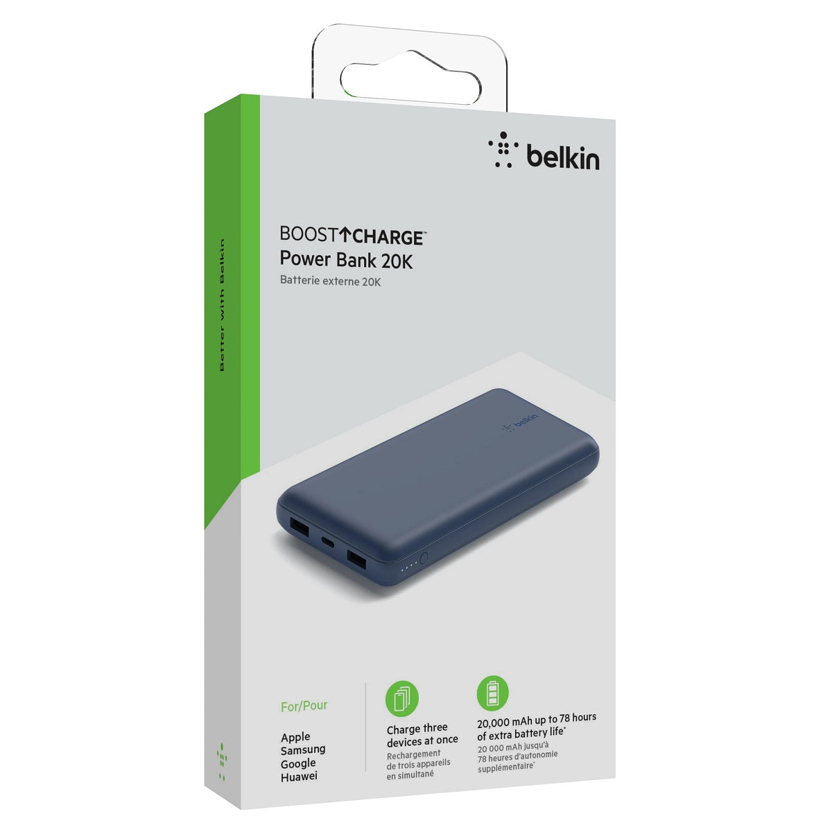 Belkin BoostCharge 20,000mAh Portable Power Bank - Fast Charging External Battery Pack for iPhone, Samsung, iPad & More - Perfect for Travel, Camping & Emergency Power Backup