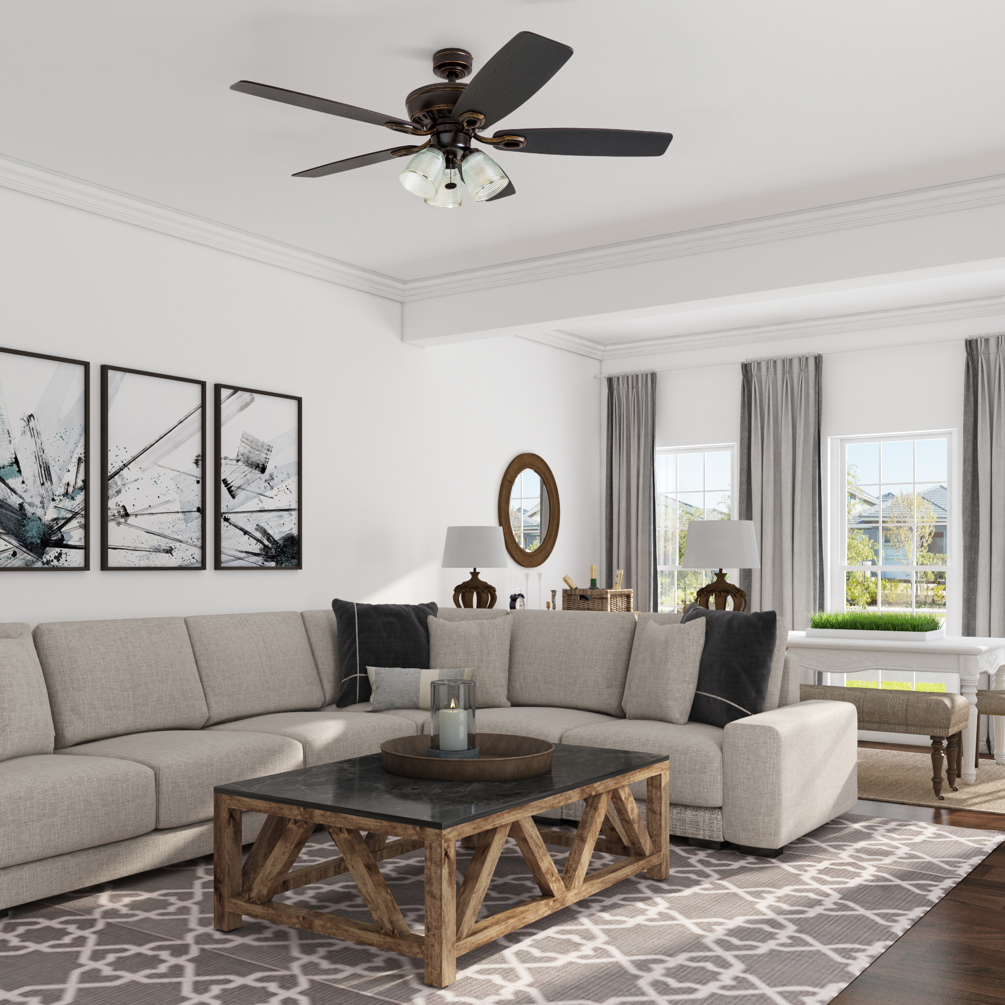 52 Inch Marston Oil Rubbed Bronze Ceiling Fan with Pull Chain - Perfect for Living Room, Bedroom & Outdoor Patio Cooling