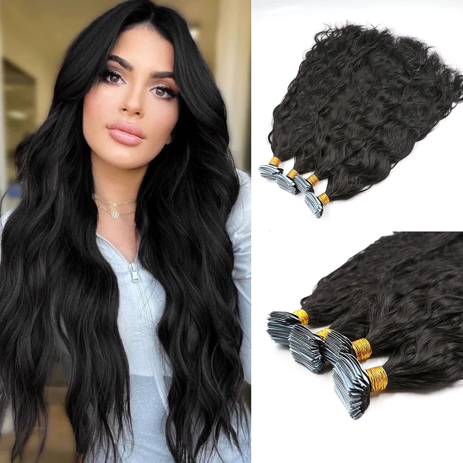 Long Natural Wavy Human Hair Extensions - Brazilian Remy Skin Weft Hair with Adhesive Tape (100g, 40pcs, 30inch, Jet Black) for Styling, Volume & Length - Perfect for Parties, Weddings & Daily Wear