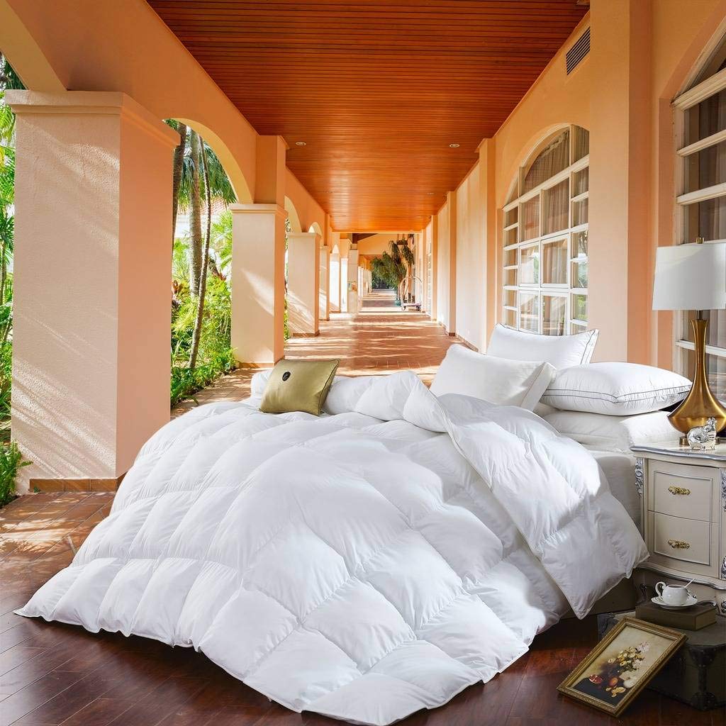 Premium 1500 Thread Count Goose Down Alternative Comforter - 100% Egyptian Cotton, 750 Fill Power, 50oz - Solid White Hypoallergenic Bedding for All Seasons - Perfect for Master Bedroom, Guest Room & Luxury Hotels