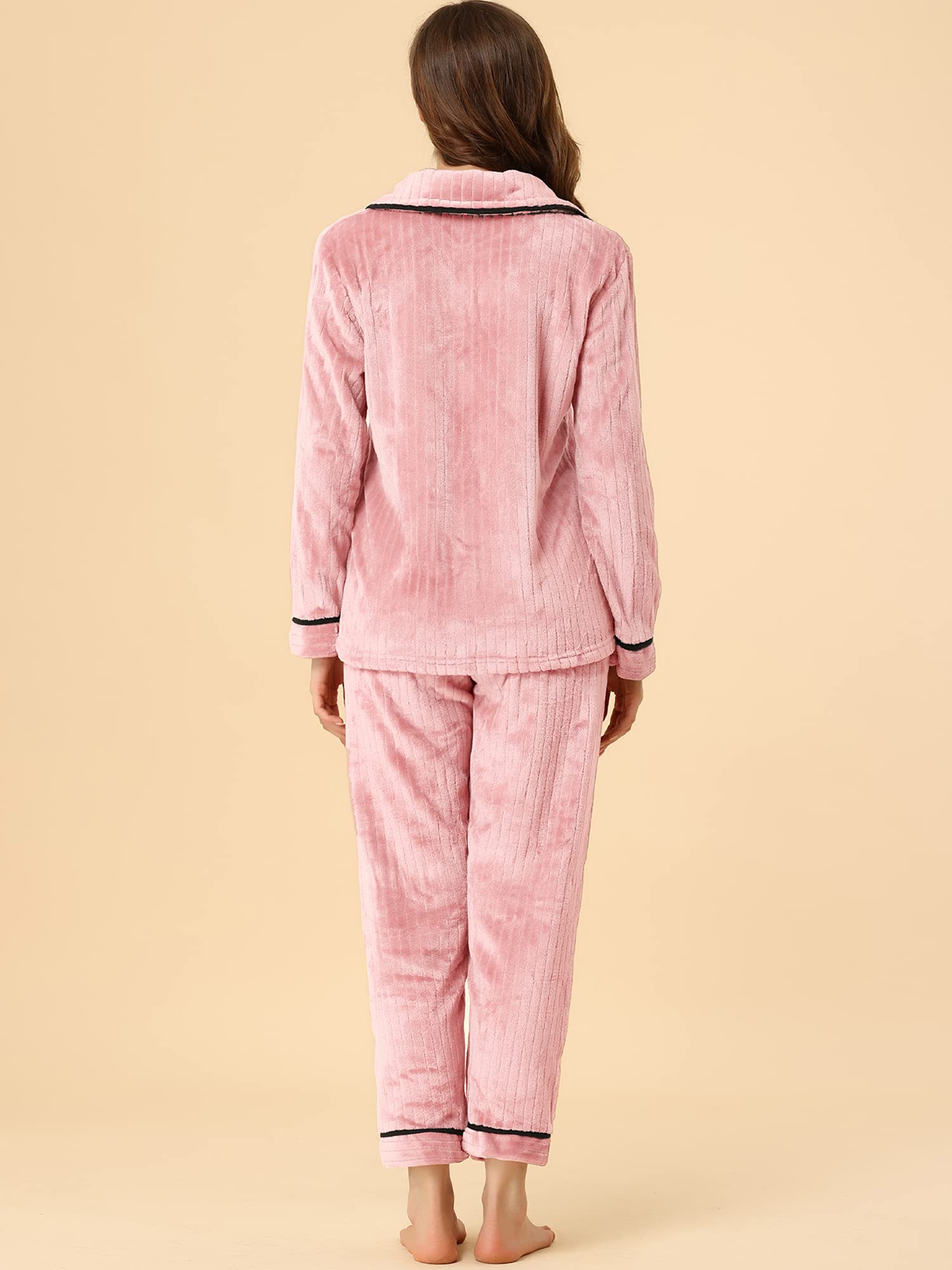 Allegra K Women's Flannel Pajama Set - Long Sleeve Button Down Sleepwear for Winter & Lounge Wear - Cozy Nightwear for Relaxing at Home or Sleepovers